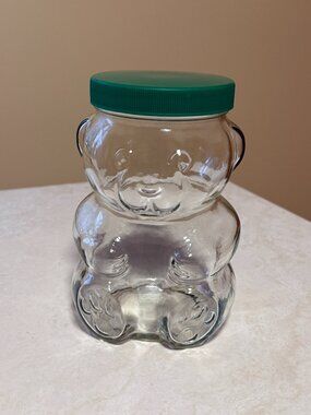 Vintage Kraft Peanut Butter Papa Bear Glass Jar w/ Green Lid